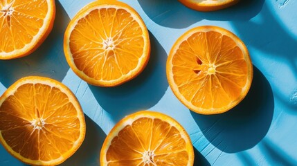 Fototapeta premium Tangy Citrus Symphony, Vibrant Oranges Resting on an Azure Canvas, an Exquisite Still Life Masterpiece