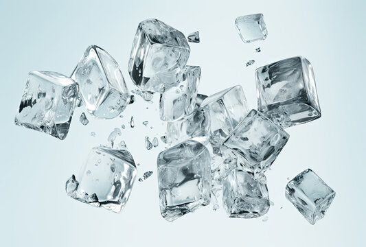 A Majestic Eruption, Captivating Ice Cubes Dive Into Crystal Clear Waters, Painting a Symphony of Tranquility