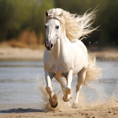 Beautiful white golden horses images Generative AI