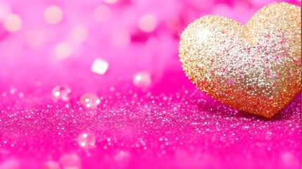 Pink defocused sand and a golden heart with blurred bokeh - obrazy, fototapety, plakaty