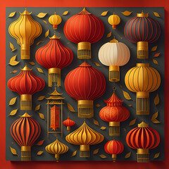 chinese lanterns in chinese temple, chinese lanterns in chinese style, chinese lanterns on the wall or chinese decorations, lunar decorations lantern lights or chinese new year decoration 