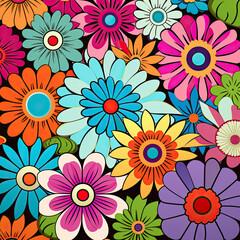 Fototapeta na wymiar Vibrant Flower Painting on Black Background