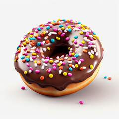 a chocolate donut with colorful candies on transparent background created with Generative Ai