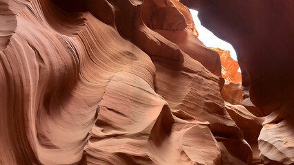 Beautiful wide angle view of amazing sandstone formations in famous Antelope Canyon on a sunny day...