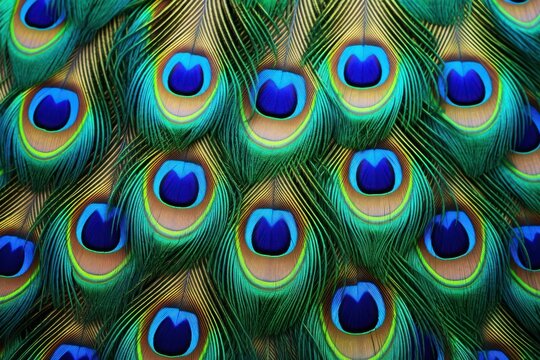 Close-up detail of vibrant peacock feathers