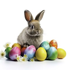 Fototapeta na wymiar easter bunny and easter eggs on a white background