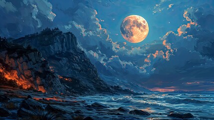 This Large Full Blue Moon Rises, Background Banner HD