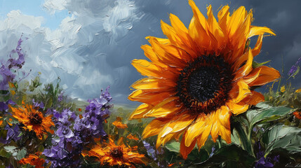 Fototapeta na wymiar Sunflower Bliss - Lavender Canvas Art
