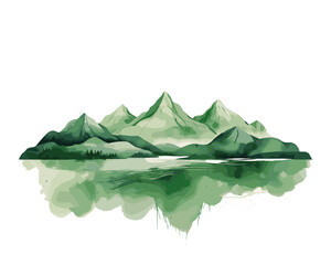 Mountain background vector. Minimal landscape art with watercolor brush and green art texture
