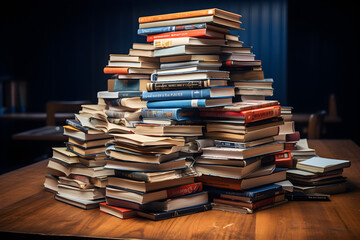 Books piled high on the floor