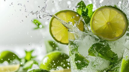 Refreshing Oasis, A Vibrant and Zesty Masterpiece of a Glass Filled With Water and Decorative Limes and Lime Slices