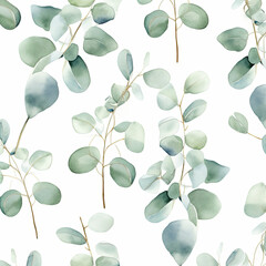 Pattern of Green Leaves on White Background