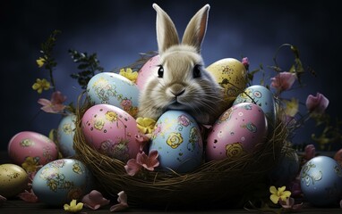 easter bunny and easter eggs, easter background, easter holiday 