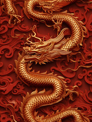 Fototapeta premium 3D sculpture image of a Chinese dragon on the wall. Dragon is one of the Chinese zodiac.