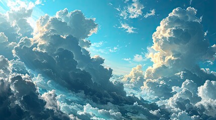 Fototapeta na wymiar White Clouds Blue Sky, Background Banner HD
