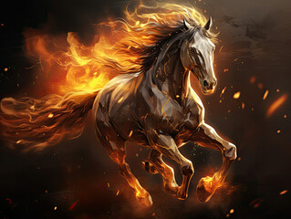 Obraz na płótnie Canvas Horse Running Through Fire, Powerful and Fearless Equine in Full Speed Action