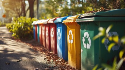 Rainbow Symphony, A Vibrant Collection of Chromatic Bins Gracing the Roadside