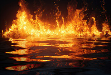 Enormous Flames Engulfing the Water in a Blazing Fire Inferno