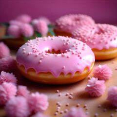 pink donut with icing sugar