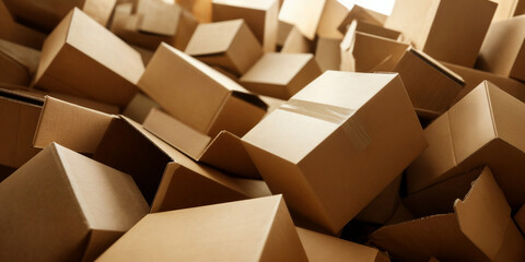A collection of empty cardboard boxes in a room. Recycling.