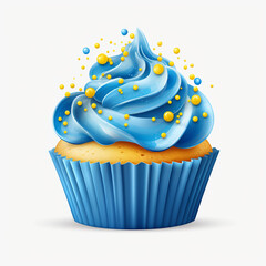 a blue icing with yellow and blue sprinkles on transparent background created with Generative Ai