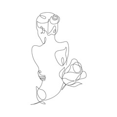 Continuous one line art drawing of female body outline vector illustration and woman day single line art design