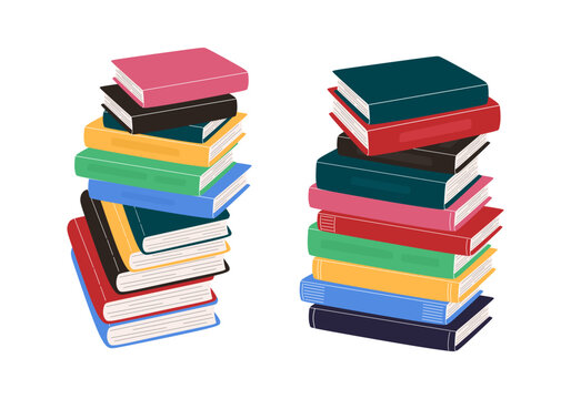 Stack of books for reading. Pile of textbooks for education. Dictionaries and encyclopedias, library or bookstore literature. Concept of knowledge and education. Flat vector illustration isolated