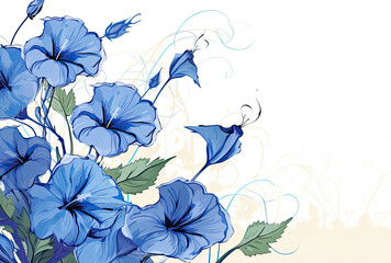 Painting of Blue Flowers on White Background, A Delicate Floral Artwork