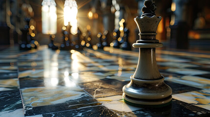 Strategic Play: Ivory Chess Piece Symbol Logo - obrazy, fototapety, plakaty
