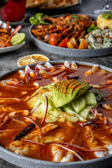 camarones aguachile bañados en salsa roja, al estilo mazatlan sinaloa