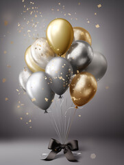 Silver gray and gold celebration balloons,created with Generative AI tecnology.