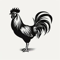 Fototapeta na wymiar Black and white illustration of a majestic rooster