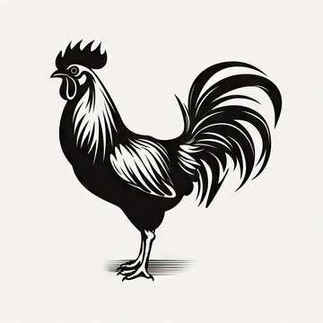 Black and white illustration of a majestic rooster