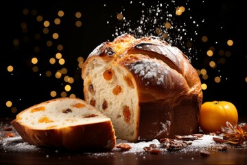 Festive Easter panettone. Background with selective focus and copy space