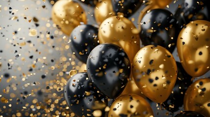 Ethereal Symphony, A Mesmerizing Ballet of Black and Gold Balloons Dancing in the Sky
