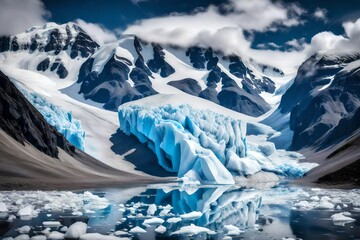 The meeting of two glaciers, creating a mesmerizing blend of blue and white.