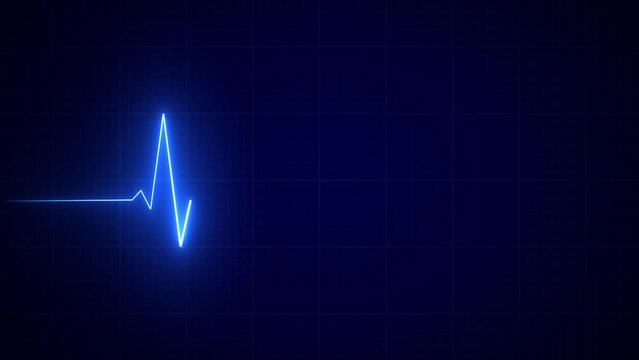 Emergency ekg monitoring. Blue glowing neon heart pulse. Heartbeat. Electrocardiogram	animation background.
