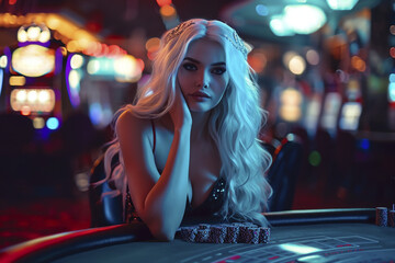 Blonde Woman in Casino Illustration