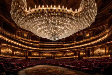 A crystal chandelier in a grand theater, reflecting the light of a thousand bulbs, creating a dazzling spectacle.