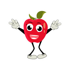 Apple Cartoon character Illustration of a Happy Apple Character. Red, yellow, green apple funny character, concept of health care for kids