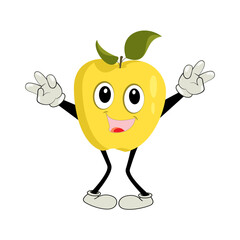 Apple Cartoon character Illustration of a Happy Apple Character. Red, yellow, green apple funny character, concept of health care for kids