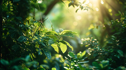 夏の庭の緑の葉の素晴らしい太陽光線の自然GenerativeAI - obrazy, fototapety, plakaty