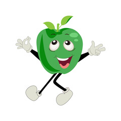 Apple Cartoon character Illustration of a Happy Apple Character. Red, yellow, green apple funny character, concept of health care for kids