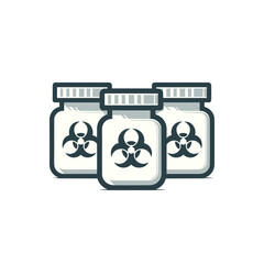 Three glass jars with biohazard symbols on labels, vector illustration.