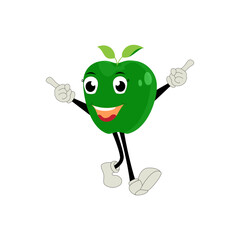 Apple Cartoon character Illustration of a Happy Apple Character. Red, yellow, green apple funny character, concept of health care for kids