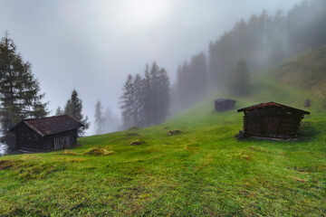 Wooden haylofts in the Stubai Alps