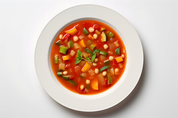 top view of Minestrone Soup.hearty Italian vegetable soup with seasonal vegetables, beans and pasta