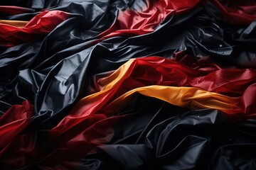 Black red and gold wet crumpled fabric