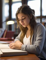 Student woman studying at the library

