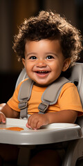Happy African American baby about to eat in the kitchen, Generative AI